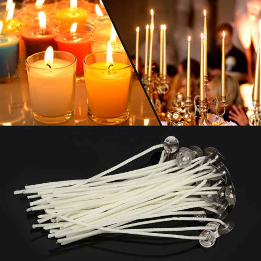 Pre Waxed Candle Wicks,100pcs Cotton Candle Wicks 8'' Pre-Waxed for Candle Making,Candle DIY, with 100 Pcs Metal Candle Wick Sustainer Tabs,Thick Candle Wick with Base,12cm Long